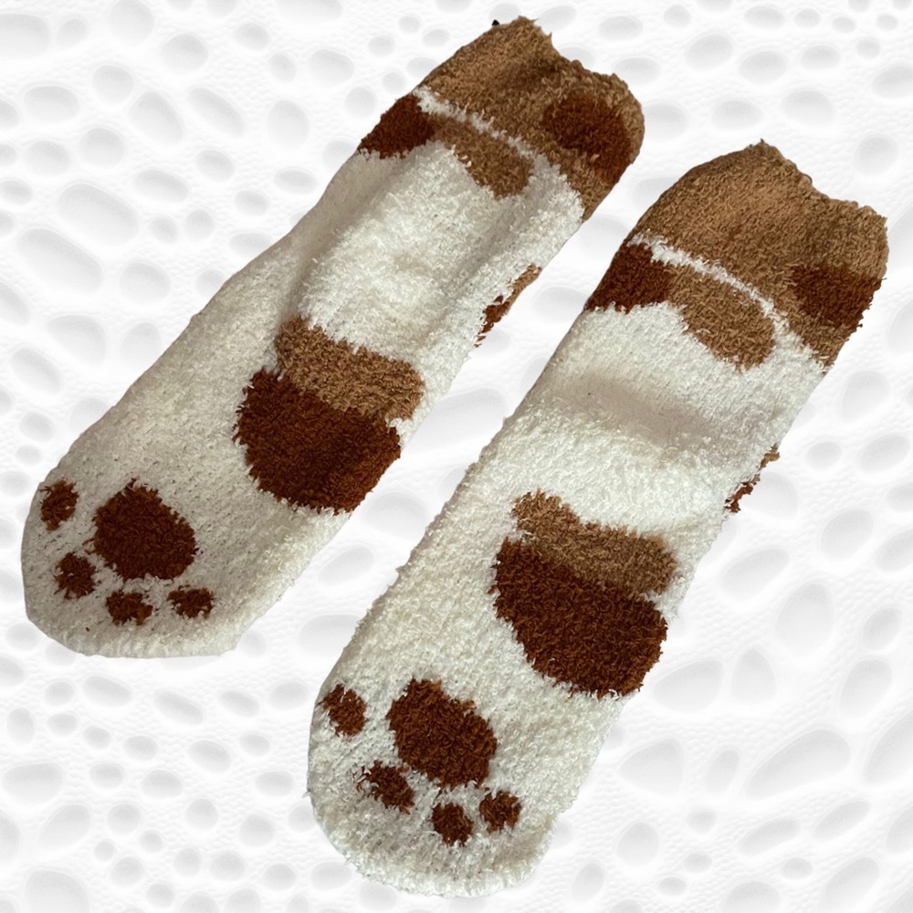 Cat Paw Socks Fuzzy Warm Adorable Kitty Slipper New Brown Black Gray Grey - Picture 12 of 13
